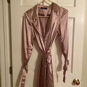 NWOT Pink satin long trench coat